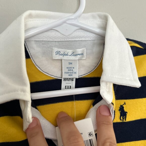 NWT - Infant 9 Month Ralph Lauren Baby Boys Striped Cotton Jersey Rugby Coverall - Picture 4 of 6